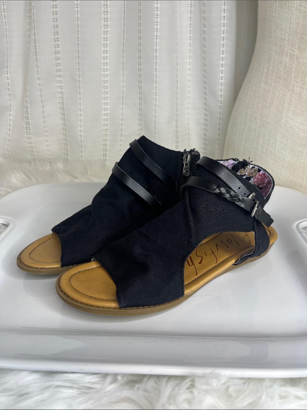 NFS- Blowfish Malibu Comfort Canvas Black Open-Toe Slingback Sandals